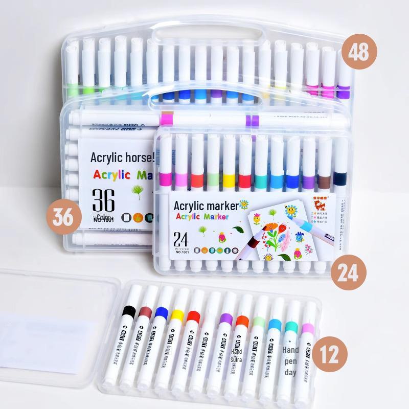 Kids' Acrylic Marker Pen Set - Non-Transparent, Student Watercolor Brushes, Waterproof and Water-Based Colors for Art Painting