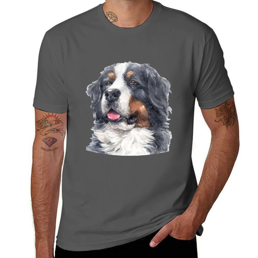 Bernese Mountain Dog Watercolor Art Tshirt Plus Size Summer Casual Tshirt