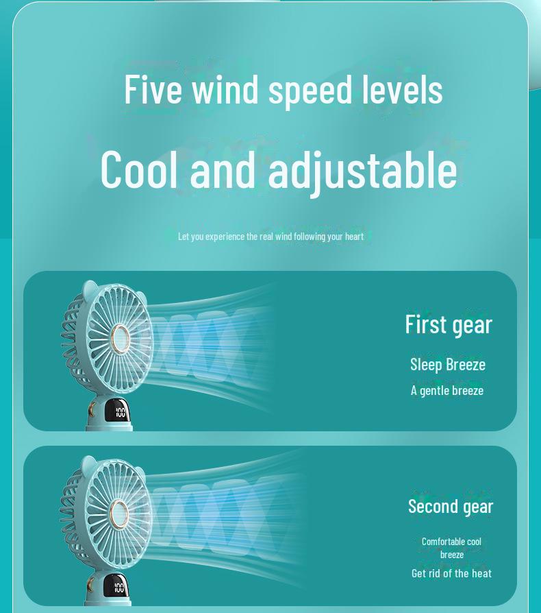 Мини-5-скоростной портативный перезаряжаемый электрический вентилятор 2024 года — студенческий мультяшный дизайн