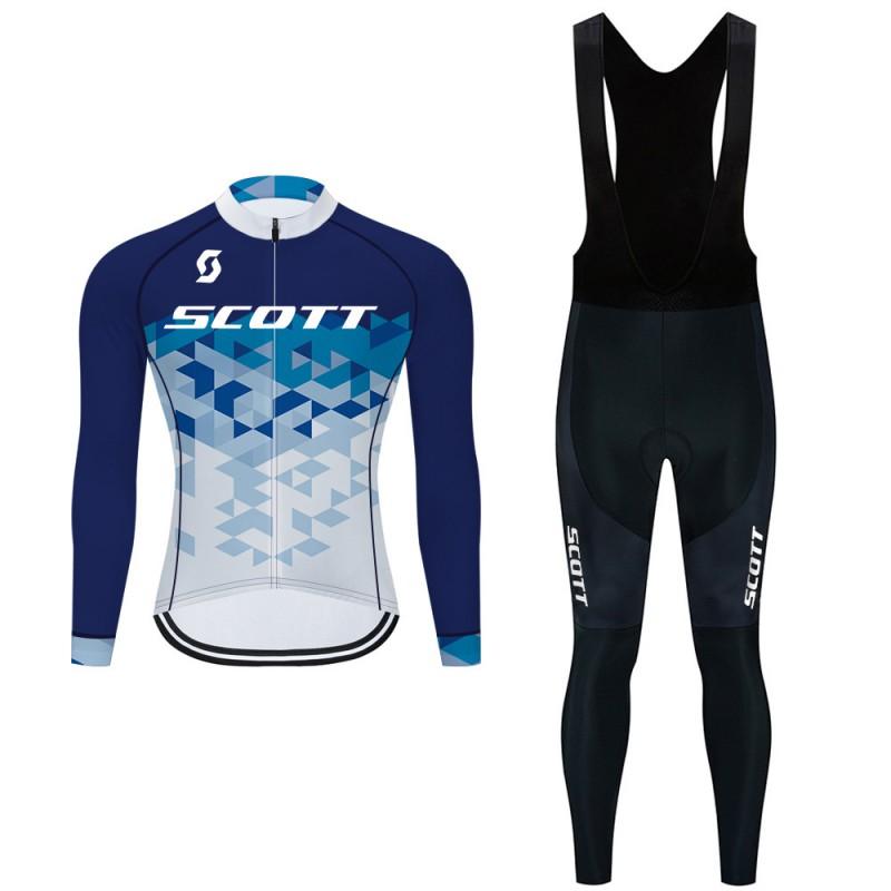 Mens Long Sleeve Cycling Jersey With Bib Straps Winter Sports Outdoor Riding Gear Breathable Quick Dry