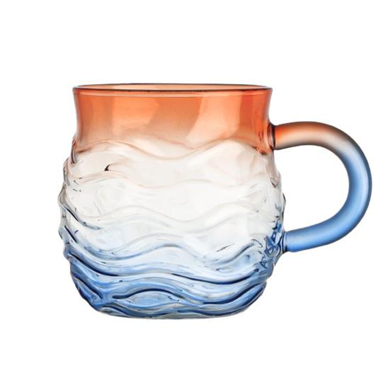 Кружка для напитков 'Закатная волна' 393 мл, уникальная текстура морского стекла, градиентный цвет, стакан для холодных напитков, ручная работа, декор для дома