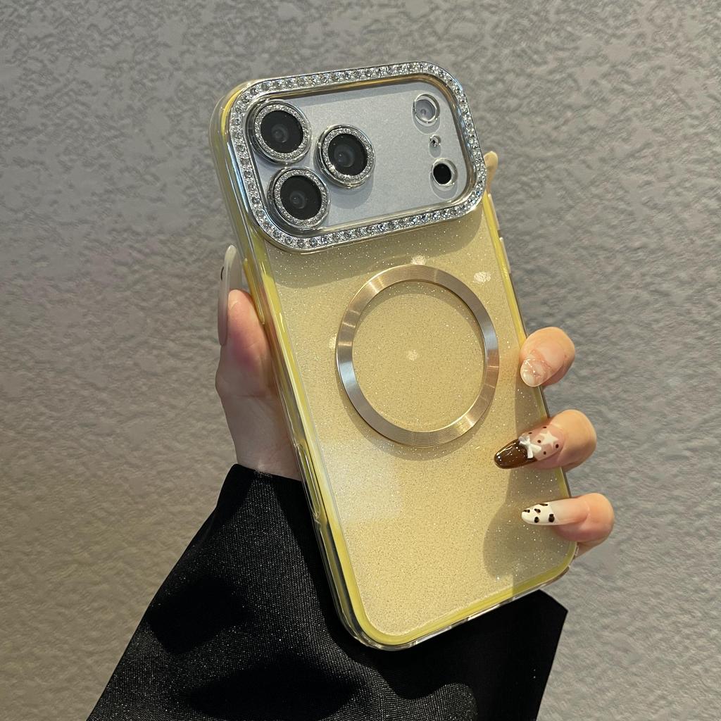 Luxury Glitter Diamond Camera Lens Glossy Candy Color Phone Case for iPhone 17 Pro Max 16 15 14 13 Magnetic Shockproof Cover
