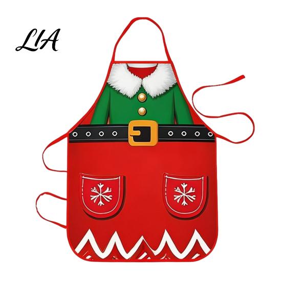 Creative Printed Holiday Apron Christmas Funny Elf Apron, Waterproof Stain Resistant Kitchen Adjustable for Women Neck Strap Cooking BBQ Party Festive