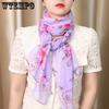 Новый винтажный элегантный шифоновый шарф с принтом для женщин, на все сезоны. Универсальный длинный шарф для защиты шеи и от солнца.