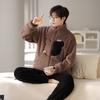 Зимняя мужская пижама из фланели на молнии, утепленная, из кораллового флиса, повседневная, простая, свободная, для дома, теплая пижама для мальчиков