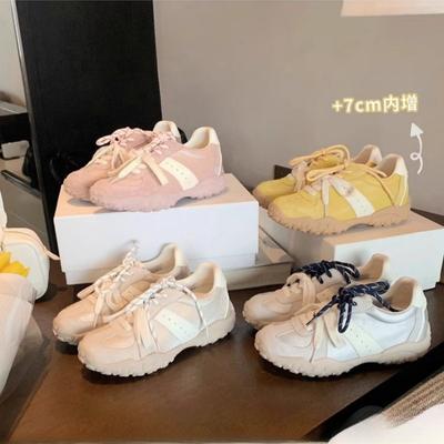 Увеличение роста до 7 см~ 2025 весна и осень новая круглая голова шнуровка цветовая гамма спортивные папины туфли платформа повседневные немецкие тренировочные кеды