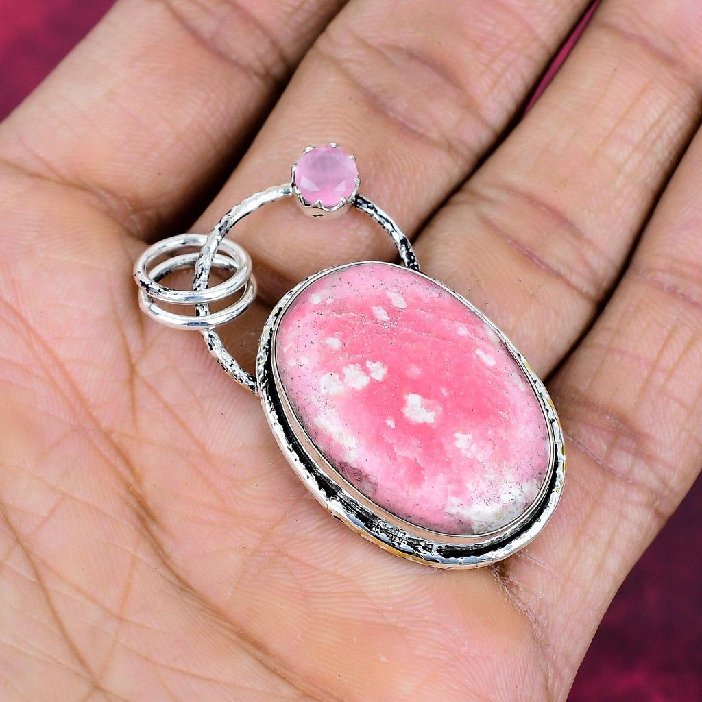 Pink Thulite & Rose Quartz Jewelry, 925 Solid Sterling Silver Pendant Handmade Gemstone Jewelry, Gifts For Wife Brand New Pendant Jewelry