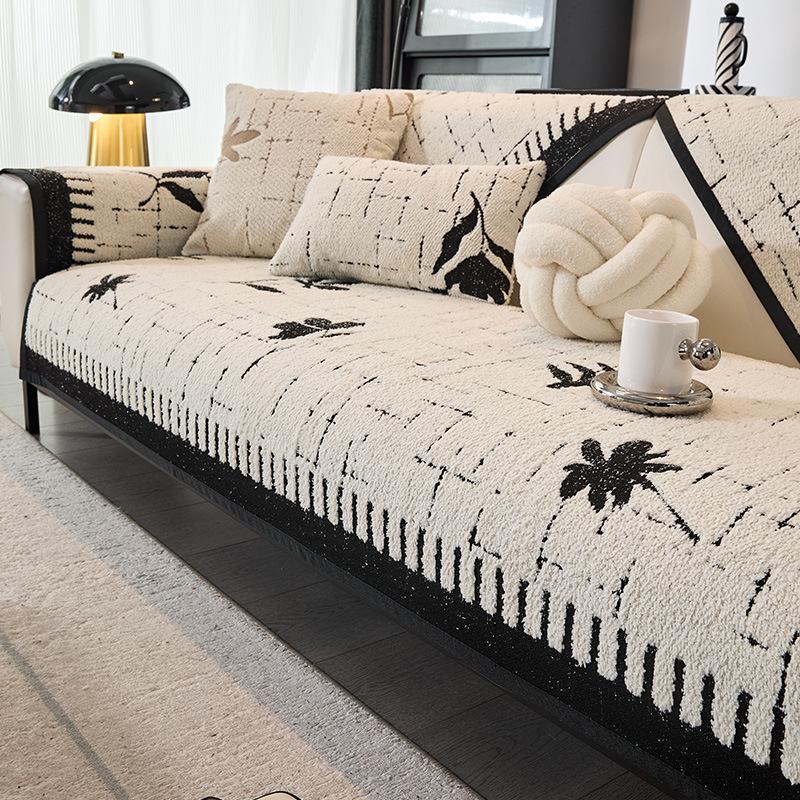 Премиальная кожаная подушка для дивана Осень и зима Новая плюшевая прямая нескользящая подушка для сиденья Чехол на диван Полотенце