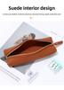 Lychee Grain PU Leather Zippered Pencil Pouch, Multifunctional Stationery & Makeup Storage Bag for Boys & Girls