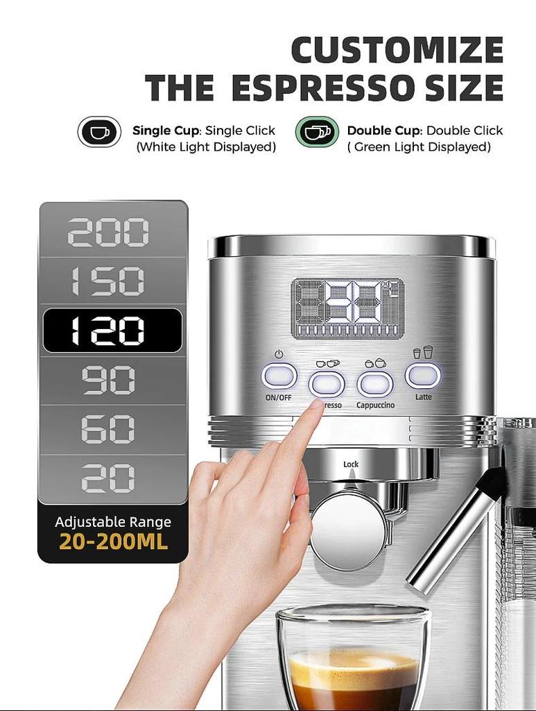 Cafelffe Fully Automatic Espresso Machines Automatic Milk Froth Ground Coffee Stainless Steels Cappuccino maker Cafeteria 20Bar