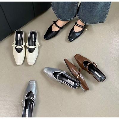 Мода 2025 Летние мюли Женские тапочки Модная женская обувь Тапочки с квадратным носком Плоская женская обувь Женские уличные шлепанцы