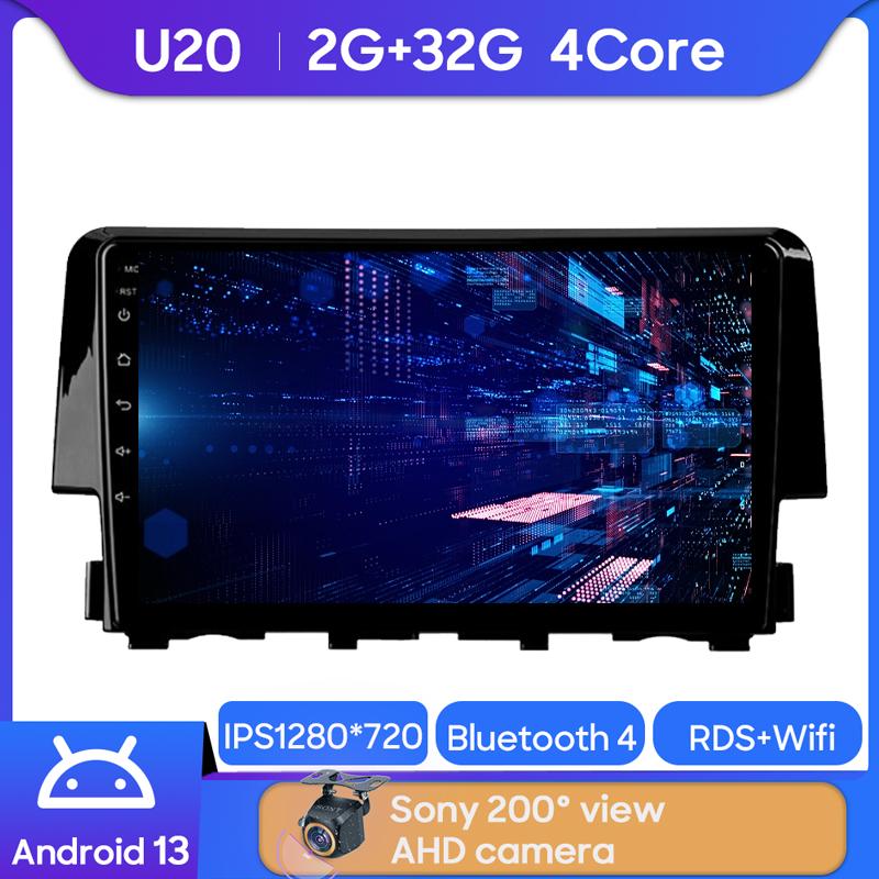 Android 14 Для Honda Civic 10 FC FK 2015 - 2020 Автомагнитола Мультимедийный Видеоплеер Беспроводной Адаптер Android Auto