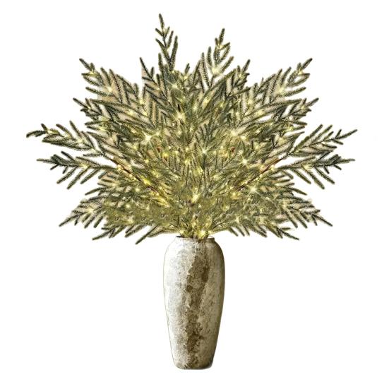 8 шт. Искусственные сосновые ветки с подсветкой 35" Рождественская зелень Ветки норфолкской сосны со светодиодными огнями Искусственные кедровые стебли для рождественских поделок Ваза DIY Венок