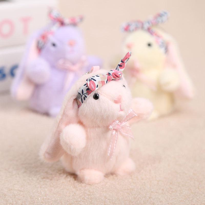 Plush Bunny Headband Bow Pendant Kids School Backpack Hanging Easter Ornament Cute Gift Accessory