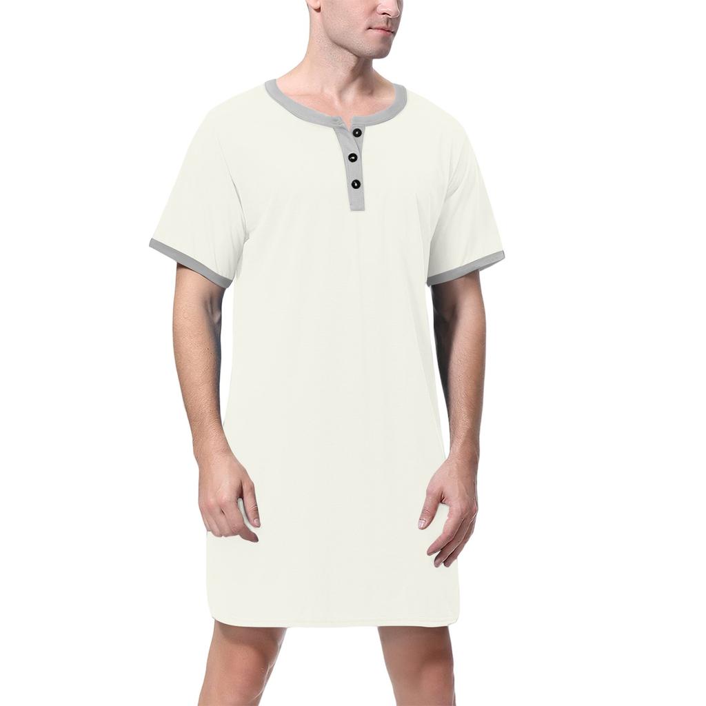 Мужская однотонная хлопковая пижама с короткими рукавами и воротником на пуговицах, длинная свободная пижама, домашняя одежда