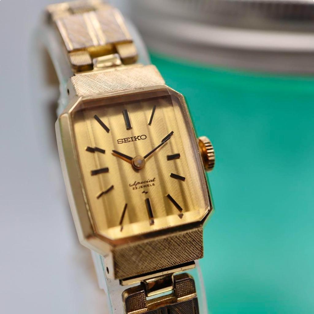 [USED] SEIKO Hand-Wound Gold Square Women's Watch 1222
