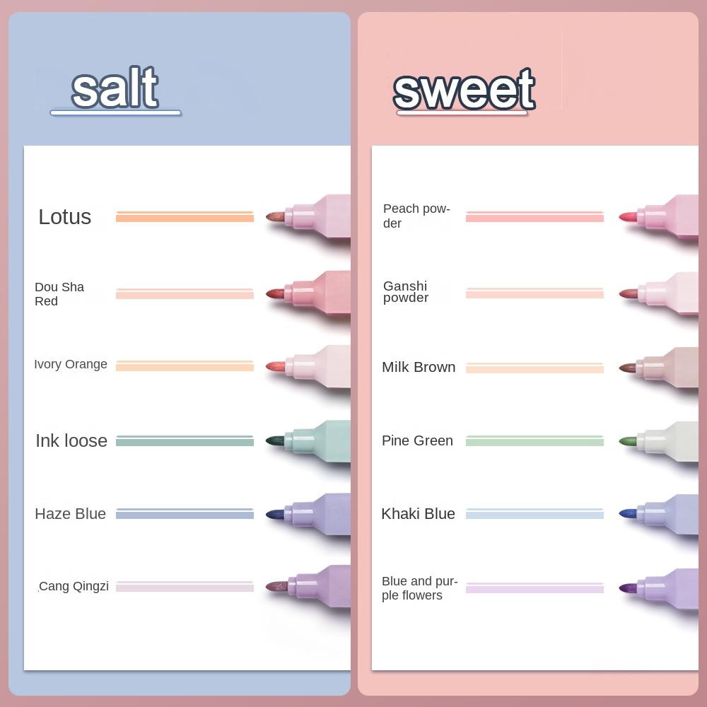 6 шт./компл. ручки-маркеры с двойной головкой, художественный маркер Kawaii, круглая форма, цветная ручка в стиле манга, канцелярские принадлежности, студенческие принадлежности для самостоятельного изготовления