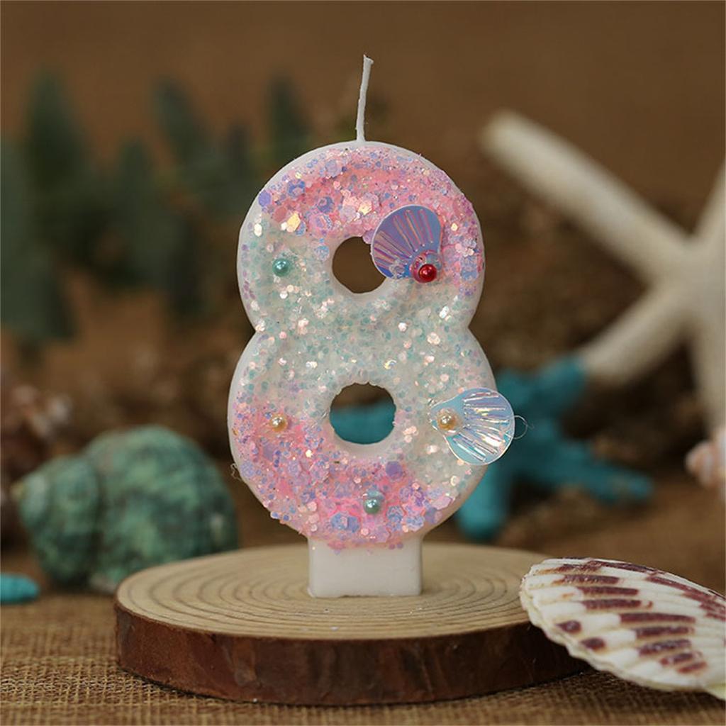 Свечи для торта в виде русалки с цифрами от 0 до 9, фиолетовые украшения для торта с блестками для девочек на день рождения, принадлежности для украшения торта