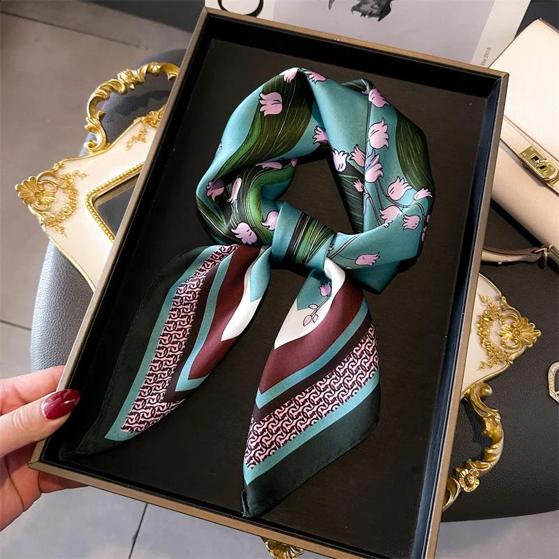 70cm Print Silk Satin Headkerchief Women Luxury Design Neck Tie Scarf Female Hair Hand Wrist Foulard Shawl Hijab Bandana Scarves