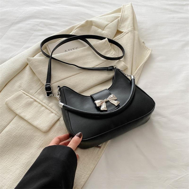 Gentle Texture Simple Bow Handbag Spring Versatile Messenger Bag Underarm Bag Women'S Bag