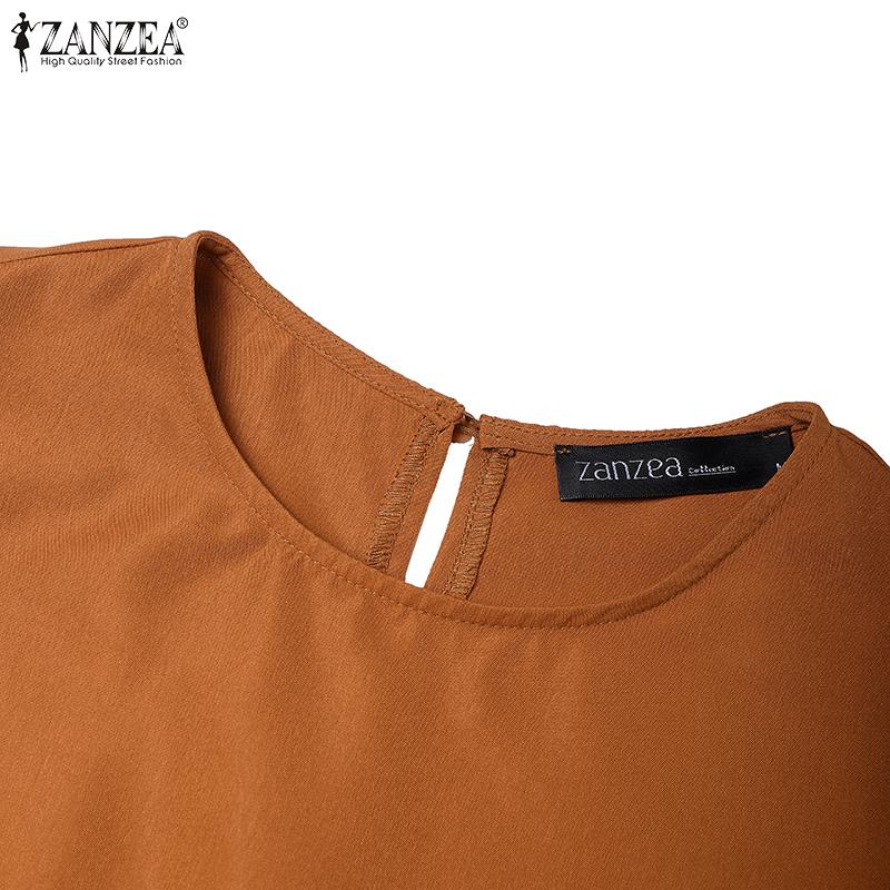 ZANZEA Женское повседневное платье с круглым вырезом, свободное, с рукавом до локтя, длинное