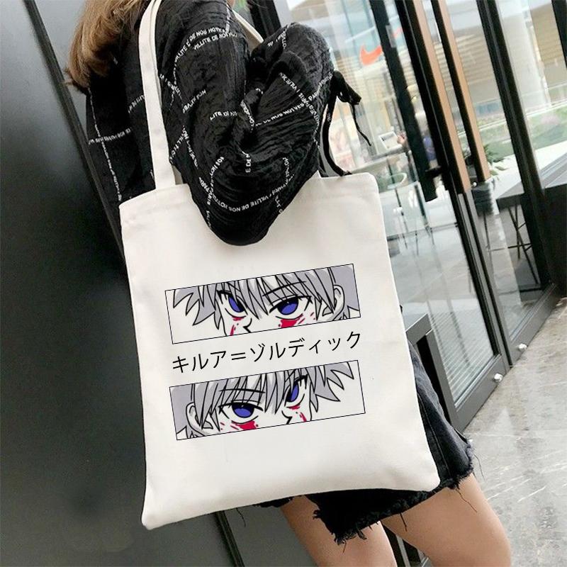 Anime Shopper Bag Hunter X Hunter Killua Zoldyck Shopping Bag Canvas Bag Tote Large Capacity Collapsible Handbags Shoulder Bag