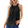 Women Top Halter Neck Shiny Sequin Off Shoulder Sleeveless Solid Color Loose Soft Breathable Pullover Lady Club Party Tank Top Blouse