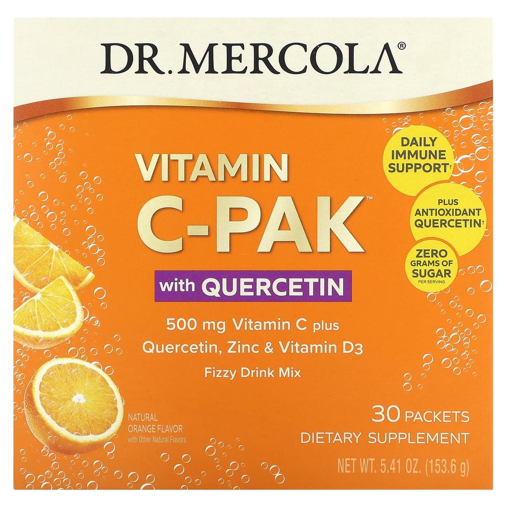 Dr. Mercola, Vitamin C-PAK with Quercetin, Natural Orange, 500 mg, 30 packs, 5.12 g (0.18 oz) each