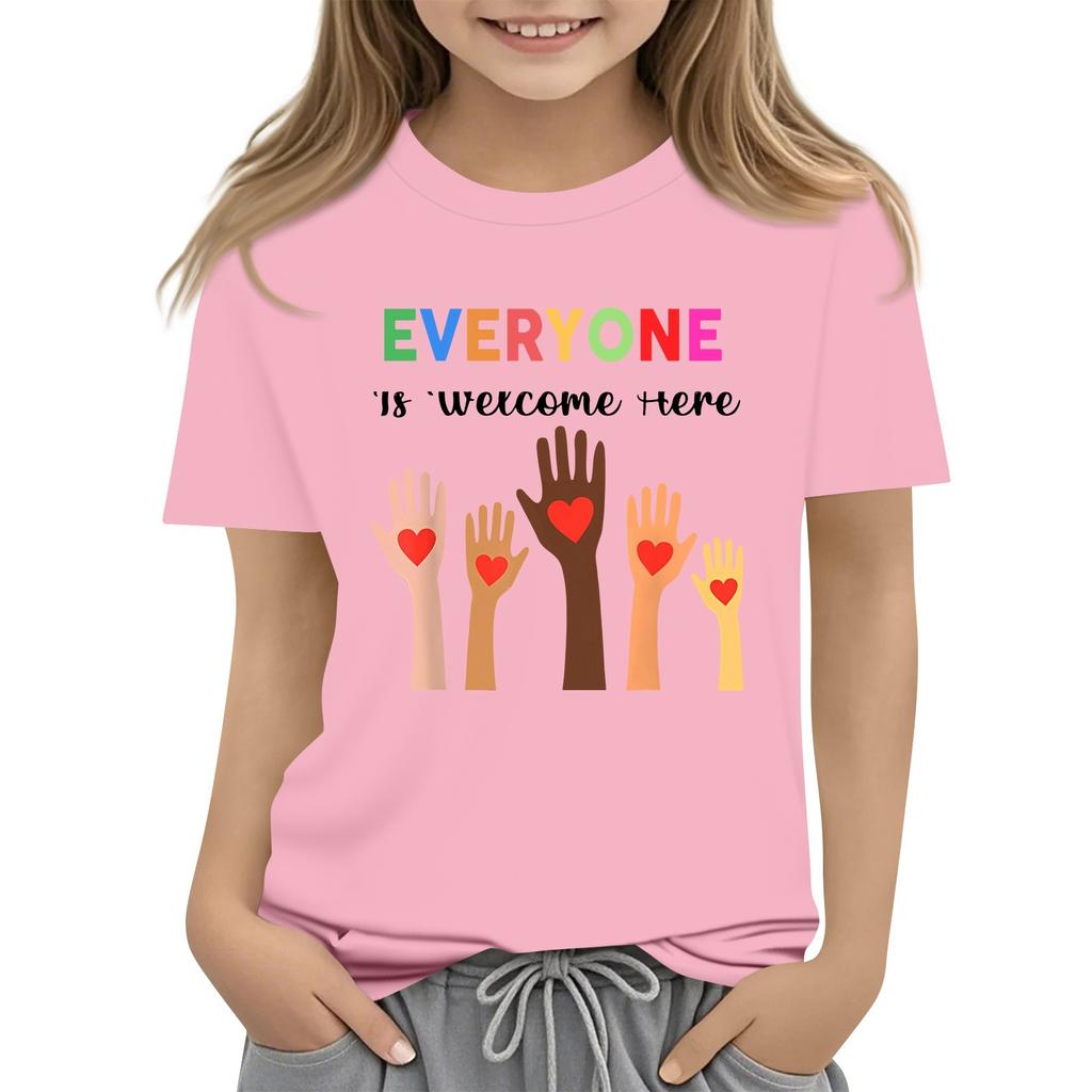 Children's Printed Short Sleeved Round Neck Casual Comfortable Loose Lightweight Top