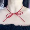 Female Red Beads Ins Style Necklace Accessories High Class Red Bow White Necklace Choker Clavicle Chain