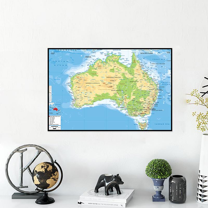 Английская карта Карта Австралии Географическая карта Настенный декор Фон для гостиной, дома, кабинета, студии, декоративная подвесная картина