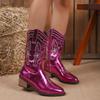 Большого размера осенне-зимние ботинки-казаки с вышивкой и острым носом, полусапожки на толстом каблуке для женщин