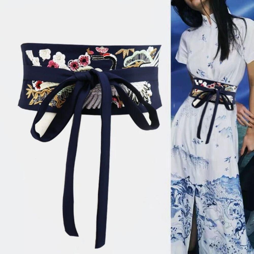 Embroidered Hanfu Cummerbund Crane Phoenix Flower Corset Belt Elegant Dress Girdle For Women