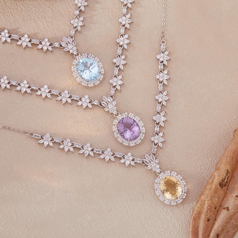 Натуральный Топаз Цитрин Аметист Подвеска Ожерелье Женское S925 Стерлинговое Серебро Цветной Набор Сокровищ Цепочка Ювелирные изделия