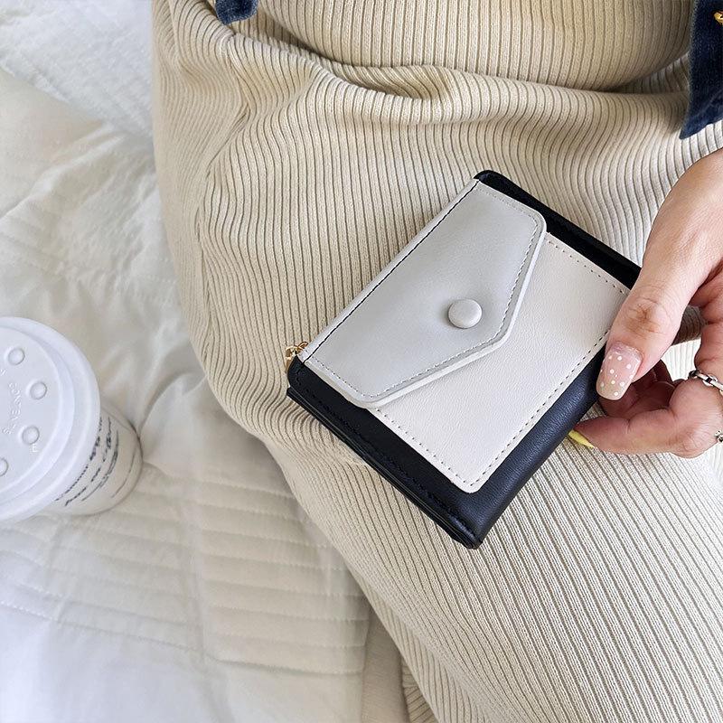 Корейский женский многофункциональный кошелек с цветными блоками и застежкой-молнией