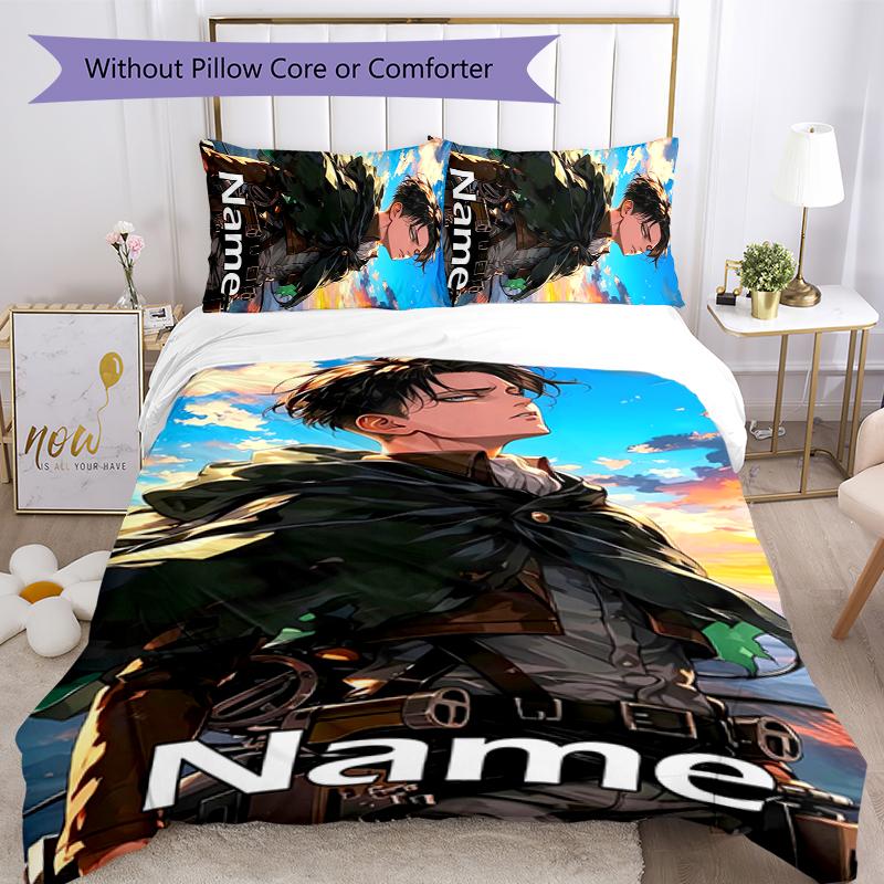 3pcs Custom Name Attack on Titan Bedding Set Duvet Cover Closure Includes 1 Duvet Cover & 2 Pillowcases for All Seasons Bedroom Decor
