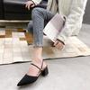 Сумка с острым носком, голова сумки, средний каблук, толстый каблук, крутые шлепанцы, сандалии-полусабо, женские, лето 2020, новая тканевая верхняя одежда