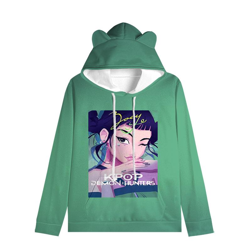 Huntrix Девушка Толстовка с капюшоном с кошачьими ушками Мультяшная K-pop Охотники на демонов На шнурке Толстый Пуловер Зои Руми Мира Средней длины Теплая Толстовка