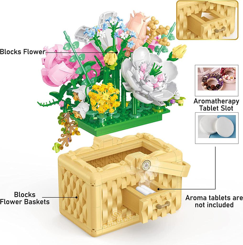 Конструктор букетов из подсолнухов, набор строительных блоков «Бонсай из роз», «Подсолнухи», «Ботанические подарки на День святого Валентина»