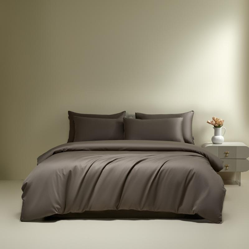 Pure cotton long-staple cotton satin solid color four-piece set, cotton light luxury high-end high-count and high-density bedding four-piece set