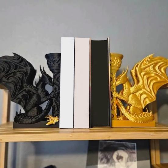 Dragon Book End 3D Printed Realistic Dragon Bookend Bookshelf Accessory for Home Office Desk Living Room Decoration