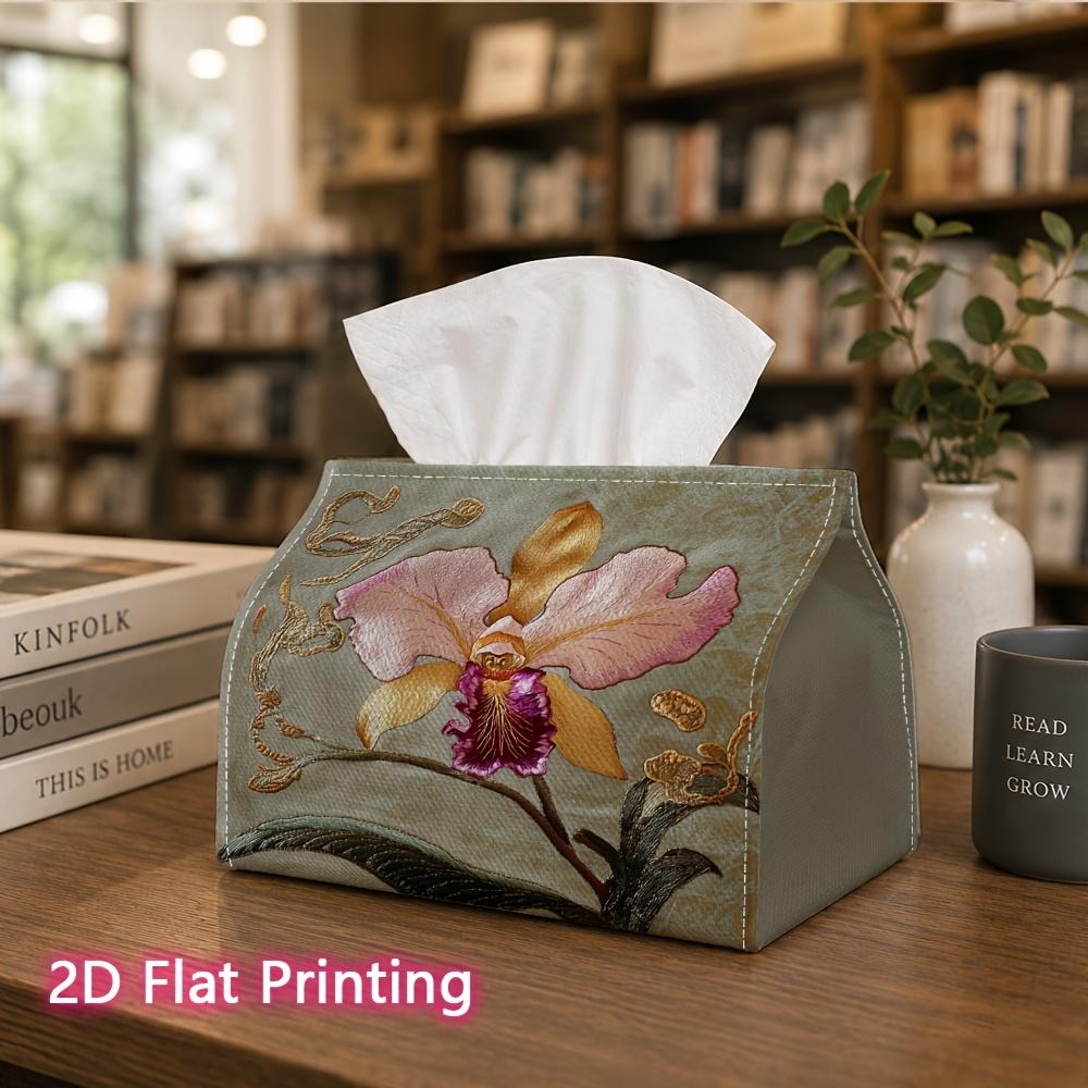 1pc, 2d Flat Printing, Tissue Box The Orchid Pattern on Top Printed Tissue Box, Suitable for Bathrooms, Living Rooms, Bedrooms, Dressing Tables, Coffe