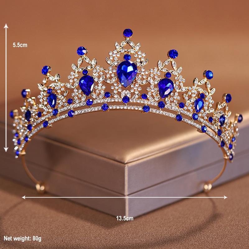Blue Diamond Crown Bridal Headwear Main Wedding Necklace Three Piece Crown Set