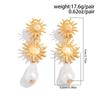 Salircon Vintage Gold Color Sunflower Pendant Earrings for Women 2026 Luxury Imitation Pearl Earring Fashion Party Jewelry Gift