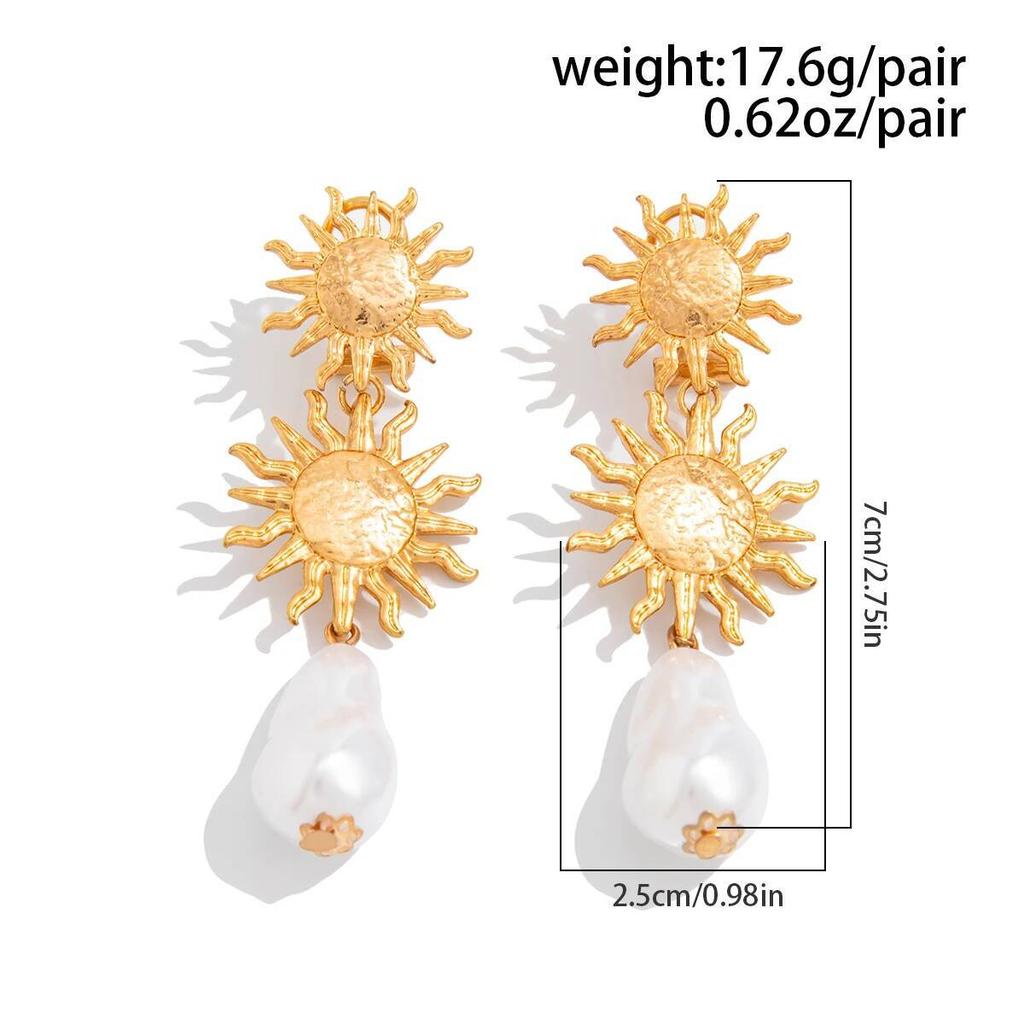 Salircon Vintage Gold Color Sunflower Pendant Earrings for Women 2026 Luxury Imitation Pearl Earring Fashion Party Jewelry Gift
