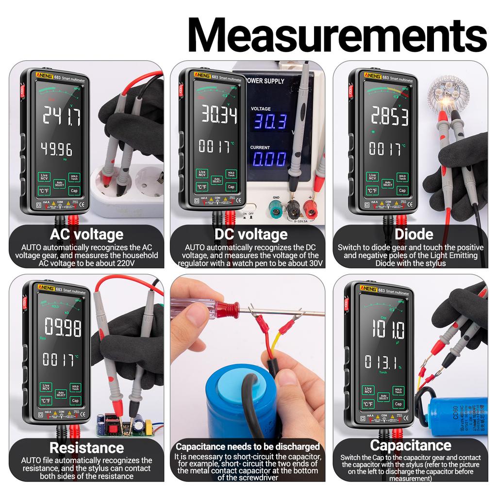 683 6000 Counts Large   Digital Multimeter Smart Anti-burn Rechargeable   Meter   Reverse Display NCV Tester with Flashlight