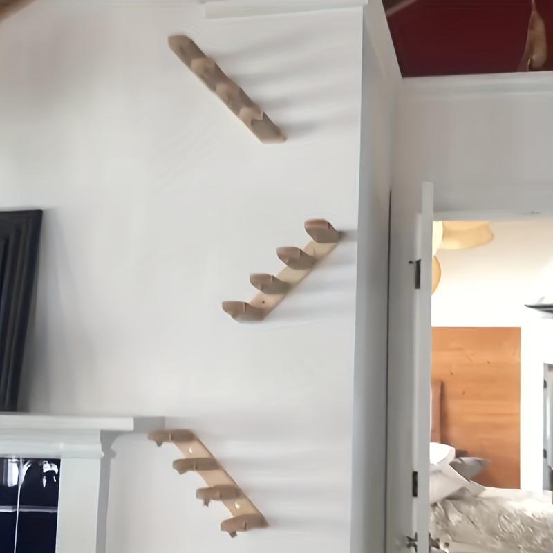 Настенная лестница для кошек, многослойная полка для лестницы из натурального дерева с пеньковой веревкой, настенная мебель для кошек для экономии вертикального пространства