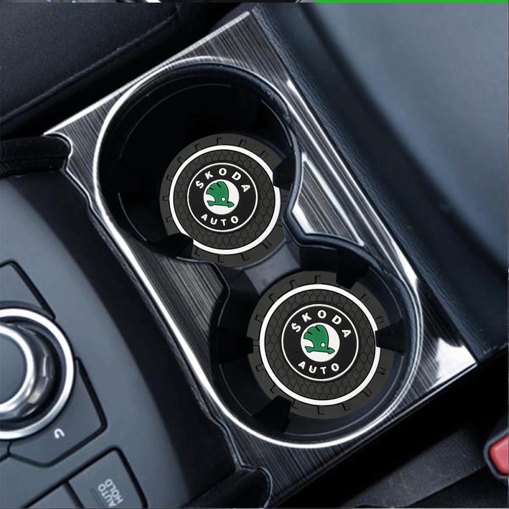 AAFM1 1/2/4Pcs Car Coaster Water Cup Mat Non-Slip Pad Accessories For Skoda Rapid Scala Kodiaq Fabia Kamiq Karoq Octavia 2 3 A5 A7 VRS