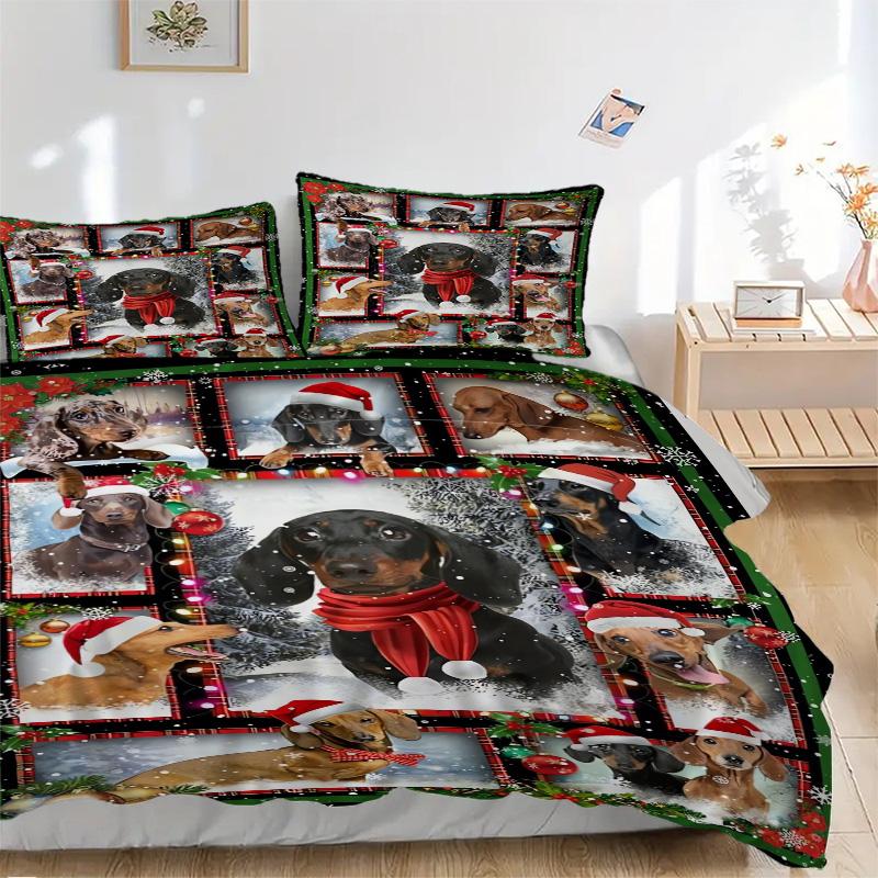 Christmas Dachshund Collage Print 3Pcs Bedding Setduvet Cover With 2 Bedropillowcase Home Birthday Gift