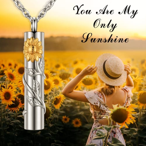 Sunflower Cremation Pendant, Memorial Pendant Necklace for Women, Gold Flower, Waterproof, Hypoallergenic, Cremation Jewelry, Urn